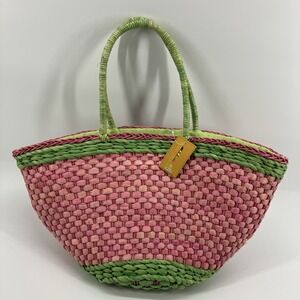 Straw Studios Woven Tote Perfect For Beach Vacation Travel New With Tags